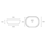 LAVABO SOBRE ENCIMERA AMUR BLANCO BRILLO MEDIDAS