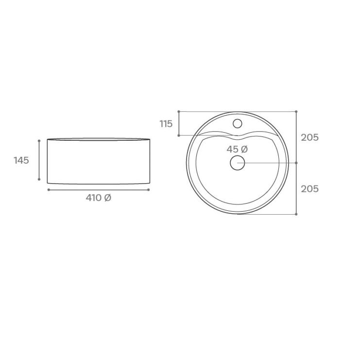 LAVABO SOBRE ENCIMERA ROUND MINI BLANCO BRILLO MEDIDAS