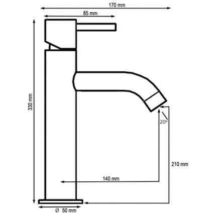 GRIFO DE LAVABO MRT4 MARTI 1921 CAÑO ALTO MEDIDAS
