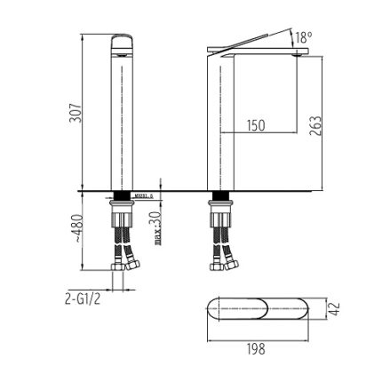 GRIFO LAVABO PRO CAÑO ALTO MEDIDAS